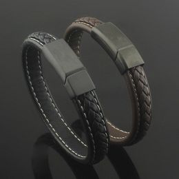New Design Chain Bracelet for Men Magnetic Clasp with Braided Genuine Leather Bangle