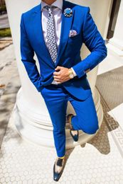 Latest Royal Blue Men's Suits 2 Pieces Custom Made Wedding Custom Groom Tuxedos Groomsman Party Suit For Man Jacket+Pants X0909