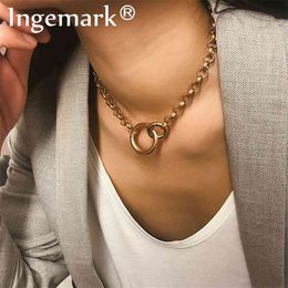 Ingemark Punk Miami Cuban Choker Necklace Hip Hop Jewellery 2021 Trendy Iron Thick Chain Circle Necklaces Women Neck Accessories