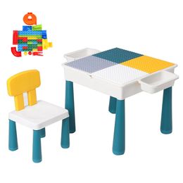 Children Building Blocks Table Chair Set Kids Educational Brain Development Activity Desk Study Writing Game Table for Kids Toddlers