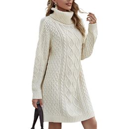 Fashionable Sweaters Autumn Turtleneck Long Slim Pullover Women's Knitted Sweater Sleeve Twist Pattern Beige Mujer 210604