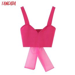 Tangada Women Pink Bralette Knit Camis Crop Top Spaghetti Strap Sleeveless Backless Tops Female 1M27 210609