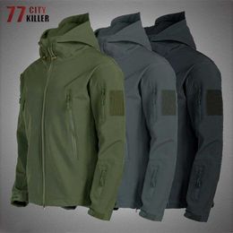 Military Shark Skin Soft Shell Jackets Men Tactical Windproof Waterproof jacket men Army Combat Mens Hooded Bomber Coats 211217