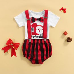 Clothing Sets My 1st Christmas 0-24M Baby Boy Set 2PCS Bodysuit Plaid Long Sleeve Bowknot Overalls Shorts Born Infant Toddler Suit