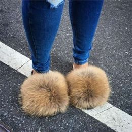 s Girl's Mixed Colours Fluffy Fur Slipper Plush Warm Home Slides Ladies Amusing ry Flat Flip Flops Custom 210928