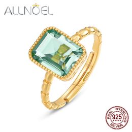 ALLNOEL High-Quality Elegant Female Rings Rectangle Synthetic Green Amethyst Adjustable 925 Sterling Silver Ring Gift 211217