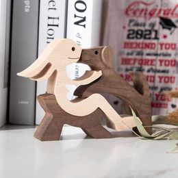 Puppy Family Home Decoration Custom Human And Dog Figurines Wooden Statue Carving Crafts Ornaments familia file de cachorro 210607
