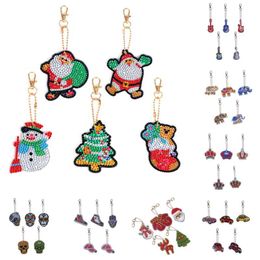 5Pcs DIY Diamond Painting Santa Claus Keychain Butterfly Diamond Embroidery Keyring Woman Girl Bag Pendant Christmas Gifts