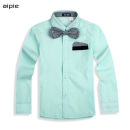 sale Children's shirts Fashion England Style With Plaid bow tie Cotton 100% Full-sleeved Kids Boy's clothing 210713