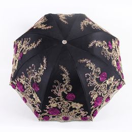 Three-fold lace double-layer embroidery umbrella Begonia flower vinyl anti-ultraviolet sun umbrella sunny