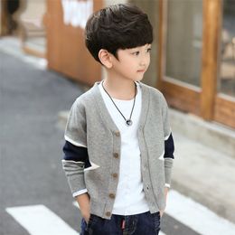 Autumn Boys Knit Sweater Kids Geometric Long Sleeve Knitted Coats Teenage Outerwear Cardigans Child Clothes 4 8 12 14Years 210622