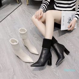 Fashion design lady leather boots high heel fabric splicing generous luxury elegant