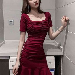 irregular ruffled high waist skinny bag hip sexy fishtail dress Sheath Office Lady 210416