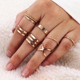Cluster Rings KISSWIFE 8 Pcs/Set Simple Design Round Gold Colour Set For Women Handmade Geometry Finger Ring Female Jewellery Gifts