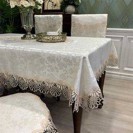 Rectangle Dinning Tablecloth Luxury Embroidery Lace Round Cover Flower Elegant Hollow Out Cloth Flag Towels 211103