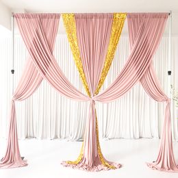 New Design Mess Chiffon & Sequin 3m Hx 3mW 10FtX10FT Blush Pink Gold Backdrop Curtain Drape Wedding party baby shower Decorations supplies