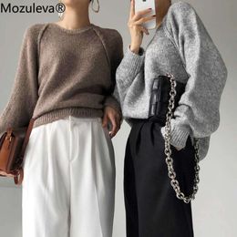 Mozuleva Autumn Korean Solid Knitted Thicken Pullover Loose Sweater Women Jumper Winter Soft Warm Long Sleeve Fluffy Knitwear 210928