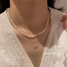 Chains South Korea Fashion Simple Freshwater Pearl Set Auger Bee Necklace Female Personality Design Feeling Two-piece Sautoir