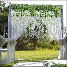 Decorative Flowers & Wreaths Festive Party Supplies Home Garden 12Pcs / Wisteria False Silk Wreath Arch Wedding Diy Family Office Decoration