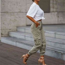 Casual Cargo Stacked Pants Women Y2K Spring Autumn High Waist Harem Sweatpants Pocket Female Sweat Pants Jogger Trousers Y211115