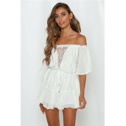 Women's Jumpsuits & Rompers Summer Holiday Playsuit One Slash Lace-up Ladies Beach Style Jumpsuit Fashion High Street Plasuits S - XL