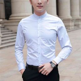 BROWON Brand Men Shirts Business Long Sleeve Stand Collar Cotton Male Shirt Slim Fit Designs Men's Fahion 210721