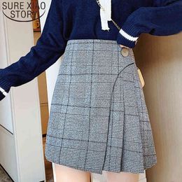 Faldas Mujer Moda High Waist For Women A-Line Button Plaid Formal Korean Skirts Womens Harajuku Winter Skirt 7798 50 210415