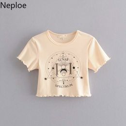Neploe Letter Print T Shirts Women Fashion O Neck Short Sleeve Cropped Tops Summer Loose Casual Cotton Ladies Tees 1D427 210423