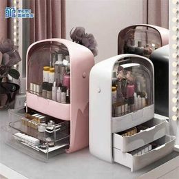 Fashion Big Capacity Cosmetic Storage Box Waterproof Dustproof Bathroom Desktop Beauty Makeup Organiser Skin Care Storage Drawer 211112