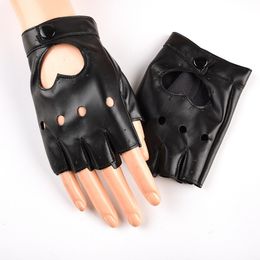 1Pair Women Punk Short Synthetic Leather Gloves Half Finger Fingerless Gloves Fashion Lady Handsome Black Cycling Gloves