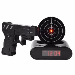 shoot table Canada - s Electronics Desk Clock Digital Gun Alarm Gadget Target Laser Shoot For Children's Table Awakening 210804