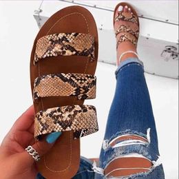 2021 new women flip flop snake double layer sandals flat bottom ladies beach shoes outdoor travel fashion wild student slippers Y0305
