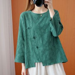 Women Cotton Linen Casual T-shirts New Autumn Simple Style Vintage Solid Color Loose Female Long Sleeve Tops Tees S2804 210412