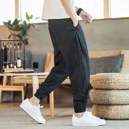 Black White Striped Men Harem Pants 2021 New Fashion Man Casual Loose Pants Cotton Linen Male Trousers 5XL Y0927