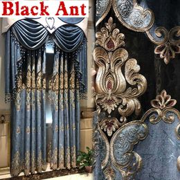 Europe Blackout Curtain Bedroom Living Room Villa Luxury Retro Blue Door Window Drapes Water Soluble Embroidery X771F 210712