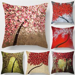 Red Leaves Lovers Valentine's Day Series Pillow Case Falling Pillows Cover Tree Pattern Retro Cushion Pillowcases
