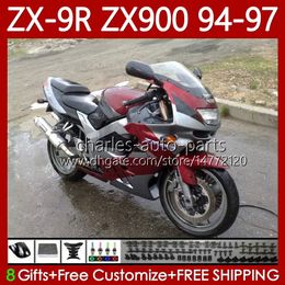 Fairings Kit For KAWASAKI NINJA ZX-9R ZX 9R 9 R 900 Red Grey CC ZX9 R ZX9R 94 95 96 97 Bodywork 100No.73 ZX900 900CC ZX-900 1994 1995 1996 1997 ZX900C 94-97 OEM MOTO Body