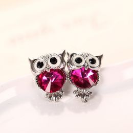 S2663 Fashion Jewellery Cute Colourful Crystal Rhinstone Owl Stud Earrings