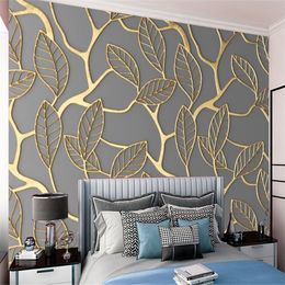 Classic 3d Wallcovering Wallpaper Golden Line Leaf Pattern Mural Simple Modern Interior Home Decor Living Room Bedroom Painting Wallpapers