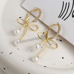 Korea Luxury Fashion Bowknot Pendant Dangle Drop Earrings Crystal Round Circle Earring for Women 2021 Wedding Jewellery