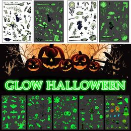 Big Size 21*15cm Excellent Glow Terror Halloween Luminous Body Spider Pumpkin Bird Skull Holloween Tattoo Stickers 500pcs