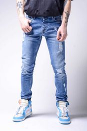 Men's Slim Fit Elastic Hole Fashion Jeans New Fashion Slim Pencil Pants Casual Hole Ripped Design Streetwear Jeans X0621