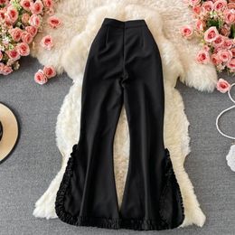 Women's Pants & Capris Split Black Flare Women Spring Summer Elegant High Waist Slim Fashion OL Trousers 2021 Female Bell Bottom S1231