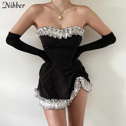 Nibber Sweet sexy lace strapless dress women summer party vacation beach club night birthday mini tight lace design dress ladie Y0726