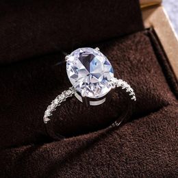 Classic Oversized Oval Shiny Cubic Zirconia Rings For Women Fashion Engagement Jewellery Elegant Female Wedding Band Finger Ring