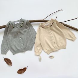Baby Girls Cardigan Coats Fashion Children Outwear Long Sleeve Embroider Kids Knit 210429