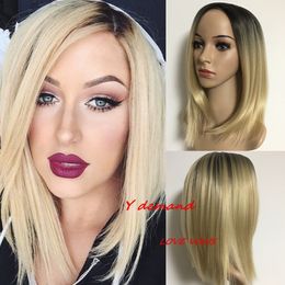 Sexy Short Ombre Blonde Hair Synthetic Straight Wigs Hair With Bangs African American For Black Women In Stock High Temperature Fiberfactory