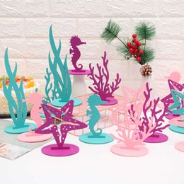 2Pcs Mermaid Party Coral Seaweed Seahorse DIY Felt Decor Table Desktop Ornament Children's Birthday Party Baby Shower Supplies H0910