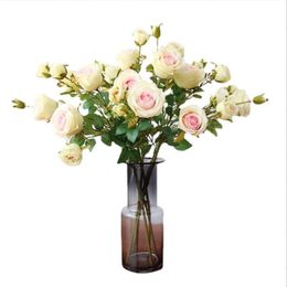 Fake Flower Long Stem Rose (6 Heads/Piece) 12" Length Simulation Autumn Roses for Home Decorative Artificial Flowers