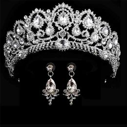 wedding crown queen bridal tiara with earring luxury headband diadem bride hair Jewellery ornaments 210707